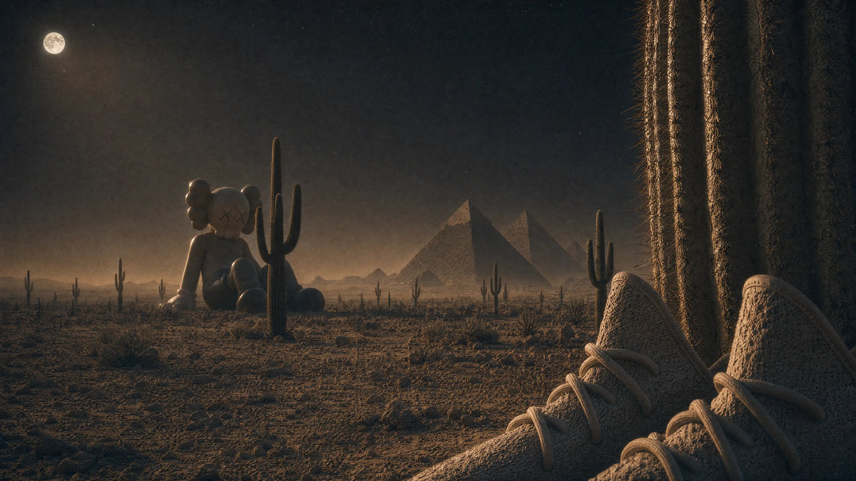 KAWS-style desert artwork heading the gaming room wall art design guide