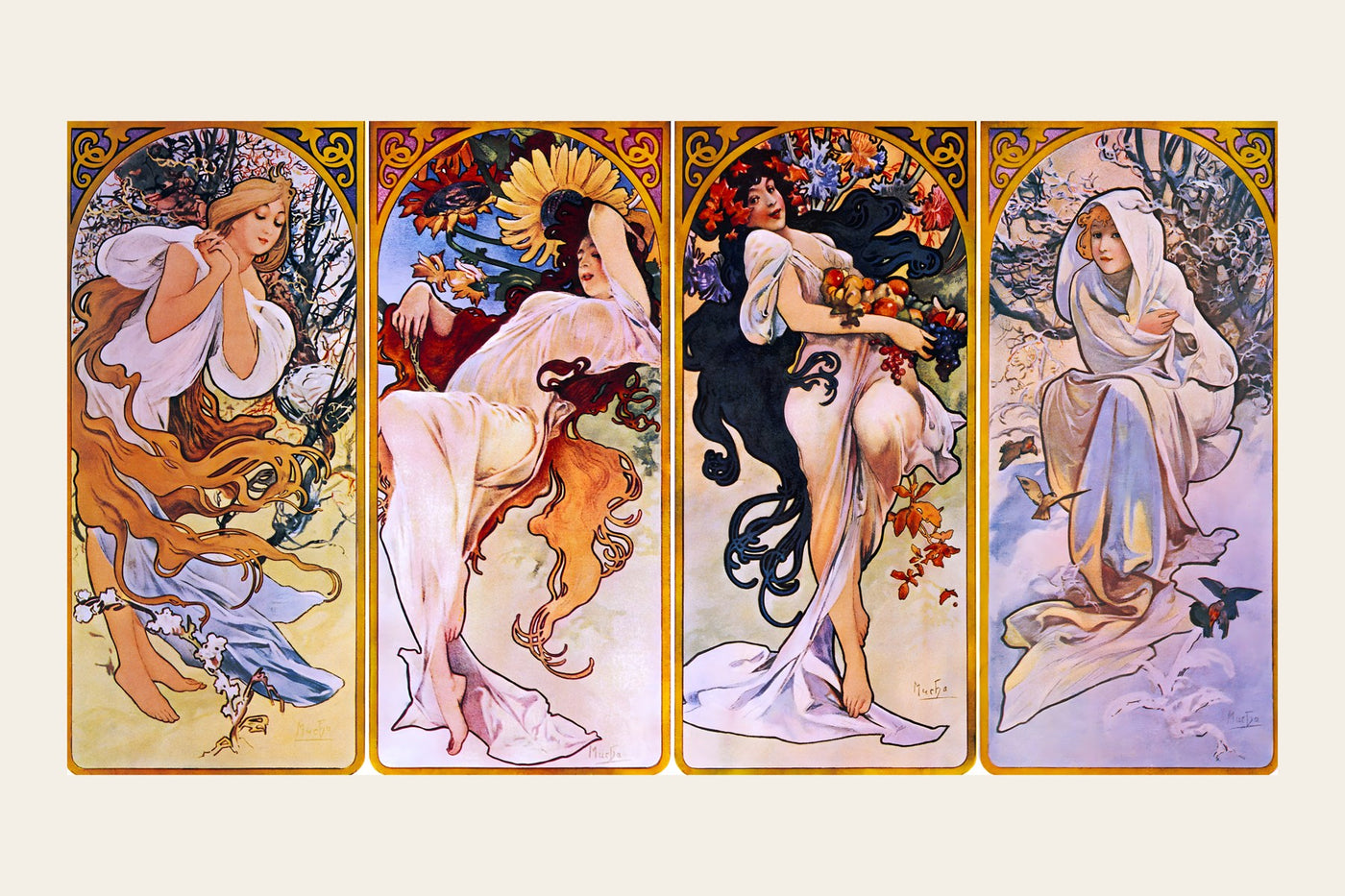 Alphonse Mucha The Four Seasons art nouveau panels