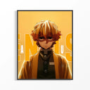 Framed Anime blond-haired young man portrait print displayed as a statement piece