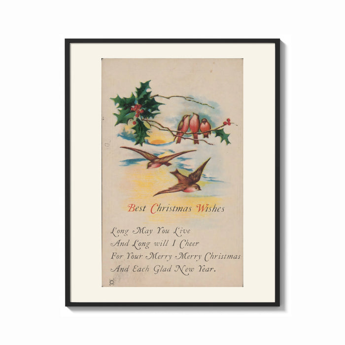 Framed Birds on branch with holly print shown as a bold statement piece on a clean gallery wall