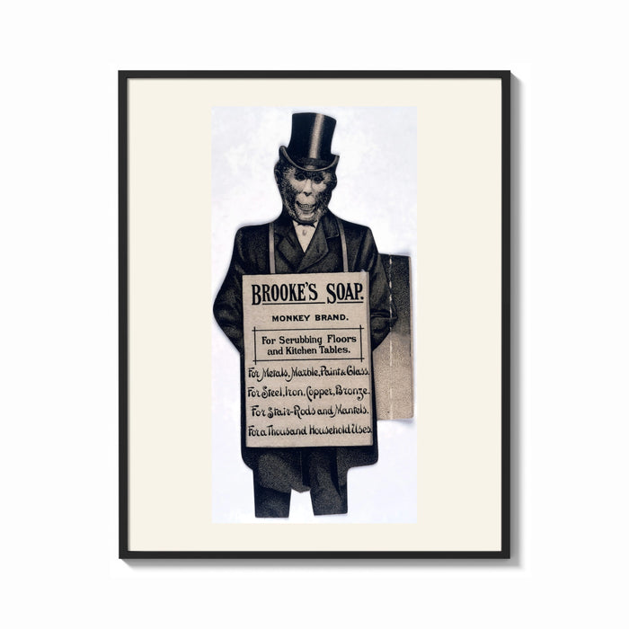 Framed Monkey in top hat and suit print shown as a bold statement piece on a clean gallery wall