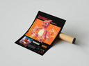 Charmeleon number 0005 poster in red and orange tones with black background and shipping tube