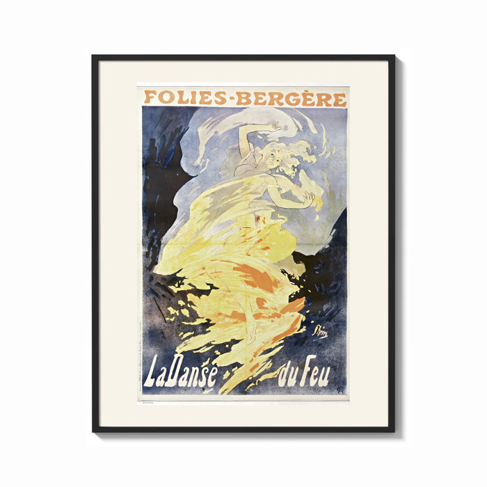 Framed Woman dancing in flames print shown as a bold statement piece on a clean gallery wall