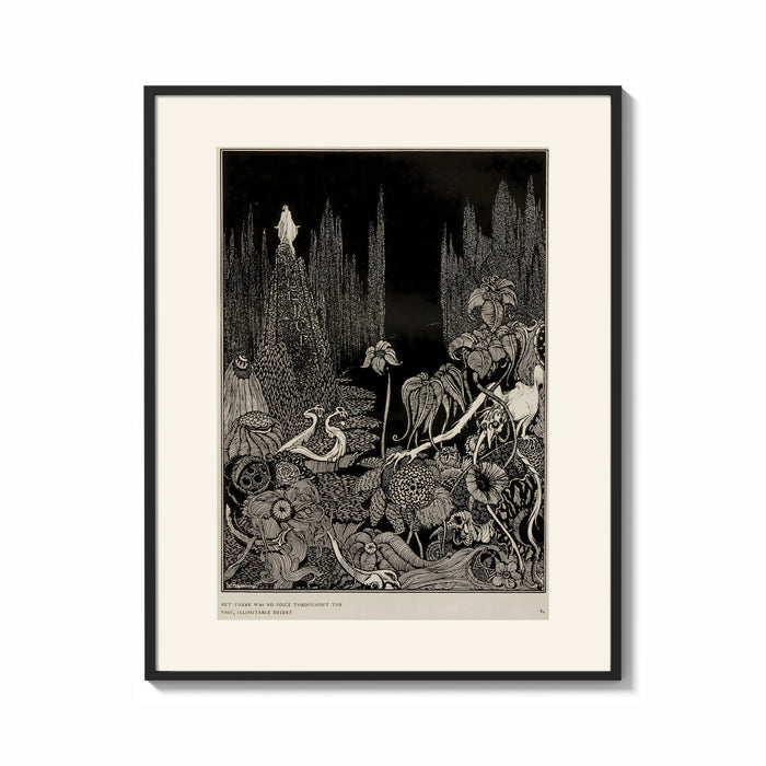 Framed Robed figure atop dark mound print shown as a bold statement piece on a clean gallery wall