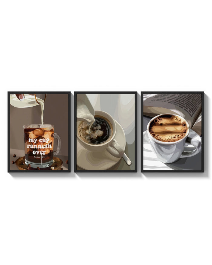 View of Coffee Cup Set of 3 arranged on a bright gallery wall