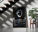 Daft Punk Random Access Memories Helmets framed print on a staircase entryway wall beside a plant