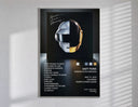 Daft Punk Random Access Memories Helmets poster framed in white on a clean gallery wall