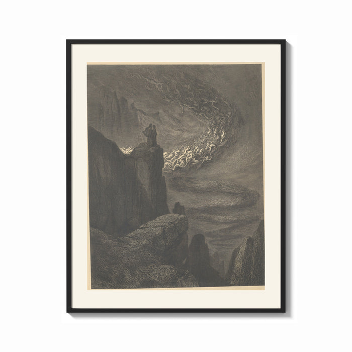 Framed Souls swirling in whirlwind before figures print shown as a bold statement piece on a clean gallery wall