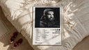 Drake Scorpion framed print styled on a bed with sneakers alongside