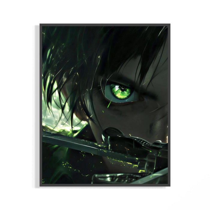 Framed Anime boy with green eye print displayed as a statement piece
