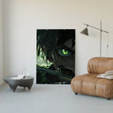 Anime boy with green eye poster framed in a luxury living-room setting