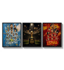 World Cup 2026 football team posters three-panel set arranged as a triptych on a bright gallery wall