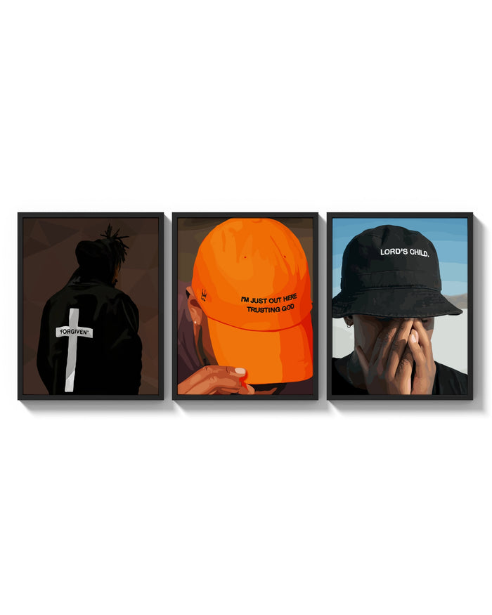 Forgiven and Trusting God Set of 3 arranged on a bright gallery wall