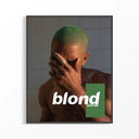 Frank Ocean Blond Album poster print in black frame featuring gradient green hair with wet skin texture