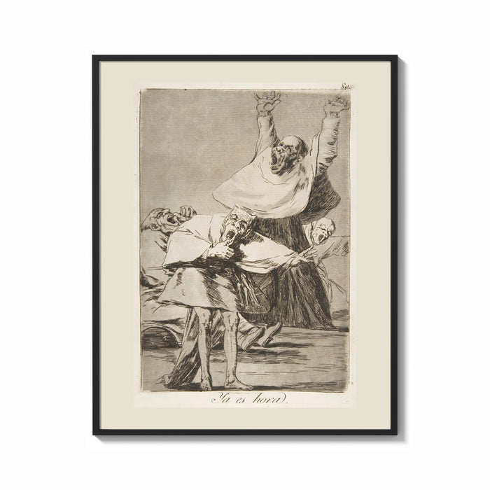Framed Grotesque figures screaming with raised arms print shown as a bold statement piece on a clean gallery wall