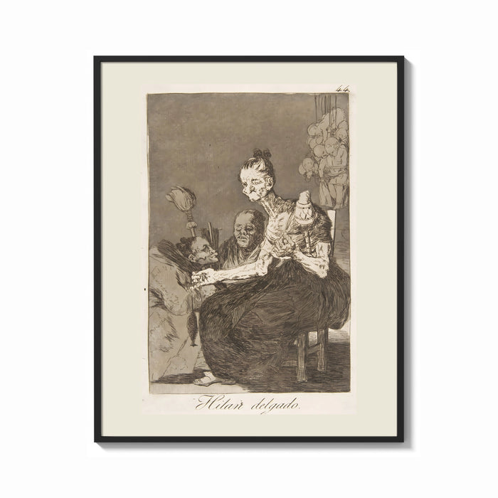 Framed Grotesque figures spinning thread print shown as a bold statement piece on a clean gallery wall