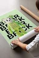 Glow-in-dark skeleton Bearbrick figure print laid flat in a styling flatlay