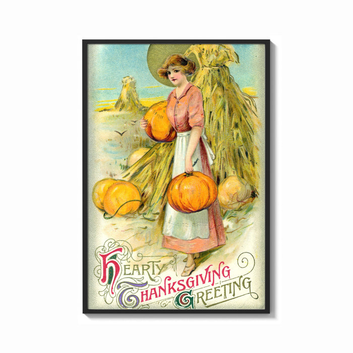 Framed Pumpkin Girl Hearty Greeting print shown as a bold statement piece on a clean gallery wall