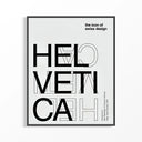 Helvetica Typography Swiss Design poster print in black frame featuring geometric letter forms with bold black typography