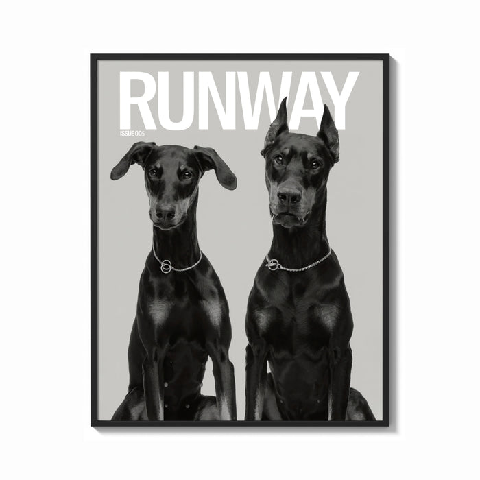 Framed Doberman Pinscher Portrait Duo print shown as a bold statement piece on a clean gallery wall