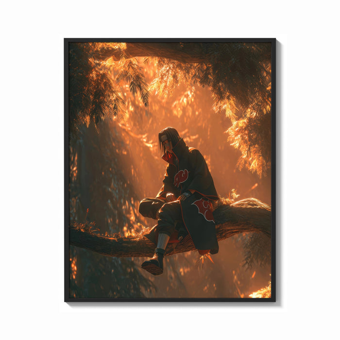 Framed Itachi Uchiha Naruto Akatsuki framed poster print shown as a bold statement piece on a clean gallery wall