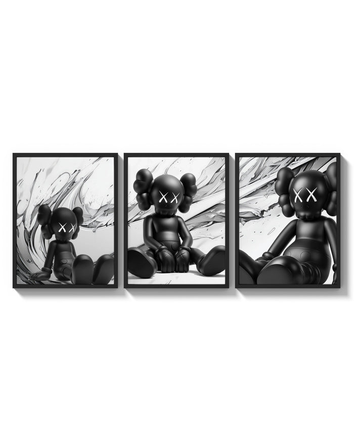 KAWS Est. 1999 Companion triptych arranged on a bright gallery wall