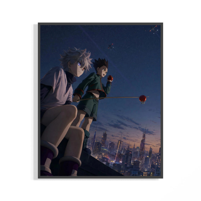 Framed Two anime boys on rooftop at night print displayed as a statement piece
