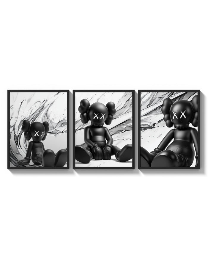 KAWS Est. 1999 Companion triptych arranged on a bright gallery wall