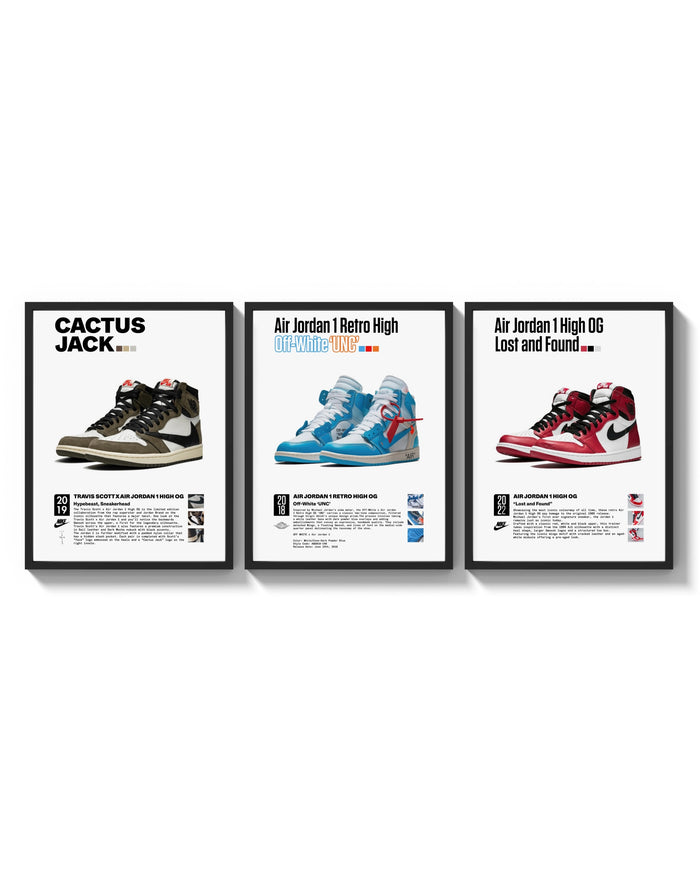 Air Jordan 1 Poster Set triptych arranged on a bright gallery wall