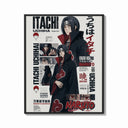 Framed Itachi Uchiha anime character print shown as a bold statement piece on a clean gallery wall
