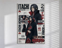 Itachi Uchiha anime character poster in a slim frame on a bright wall with soft window light
