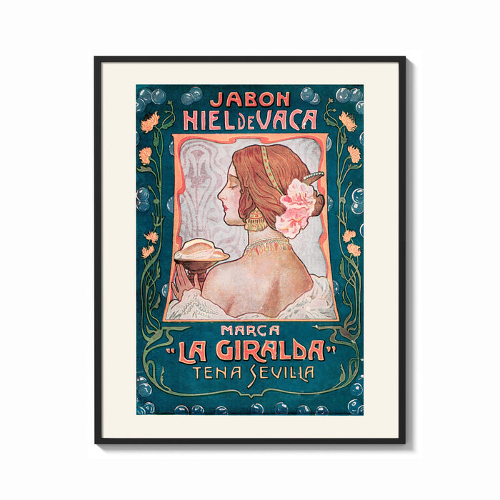 Framed Art Nouveau woman in profile print shown as a bold statement piece on a clean gallery wall