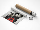 Air Jordan 1 High Mocha poster rolled alongside brown shipping tube and silver end cap packaging