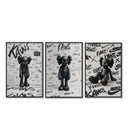 KAWS Companion figure three-panel set arranged as a triptych on a bright gallery wall