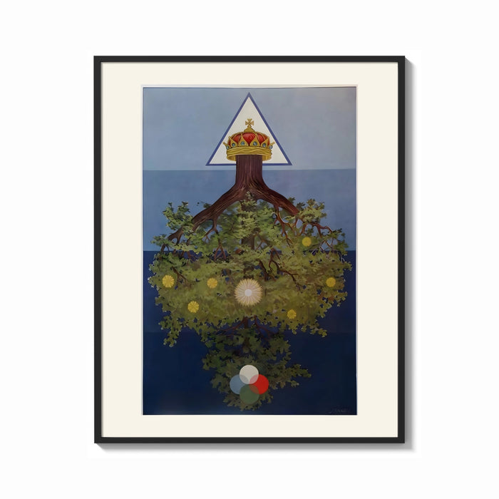 Framed Inverted tree with crown print shown as a bold statement piece on a clean gallery wall
