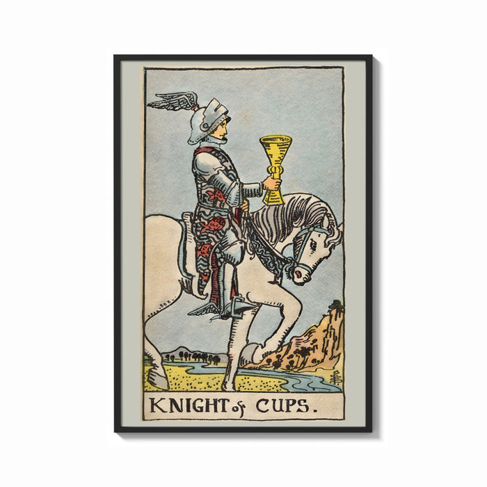 Framed Knight of Cups print shown as a bold statement piece on a clean gallery wall