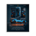 Framed Lamborghini Huracan STO print shown as a statement piece on a gallery wall
