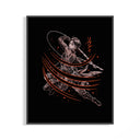 Framed Anime warrior swinging dual blades print displayed as a statement piece