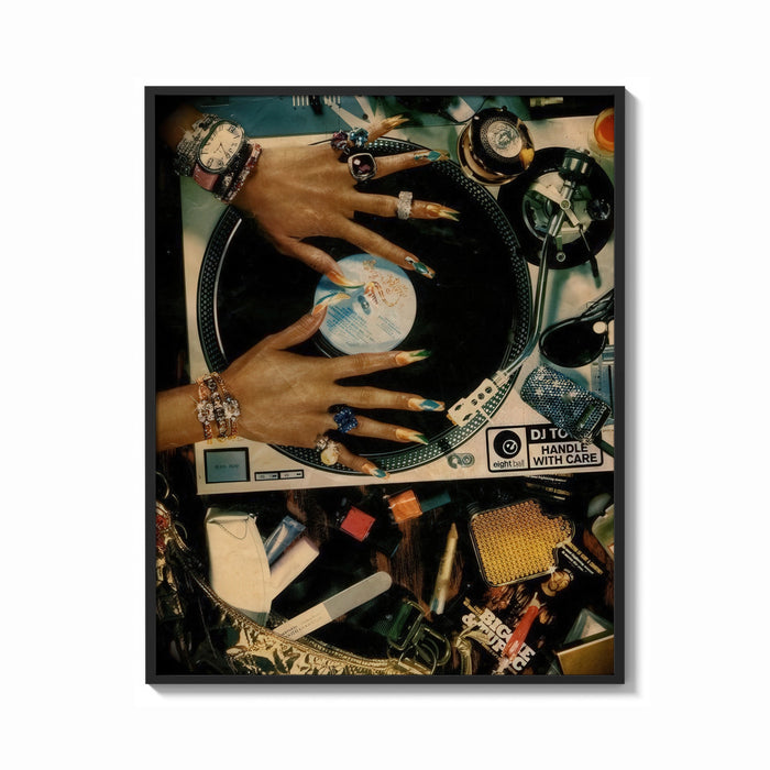Framed Stiletto Nails and Vinyl print shown as a bold statement piece on a clean gallery wall
