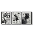 Michael Jordan basketball player triptych three-panel set arranged as a triptych on a bright gallery wall