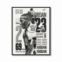 Framed Michael Jordan basketball player print shown as a bold statement piece on a clean gallery wall