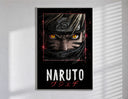Naruto Uzumaki close-up face poster in a slim frame on a bright wall with soft window light