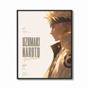 Framed Naruto Uzumaki side profile portrait print shown as a bold statement piece on a clean gallery wall