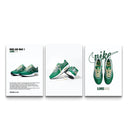 Three vivid green Air Max 1 Limeade prints with editorial typography arranged side by side