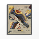 A framed poster featuring Nike Air Max 97 Sean Wotherspoon sneakers in colorful corduroy textures with geometric layouts