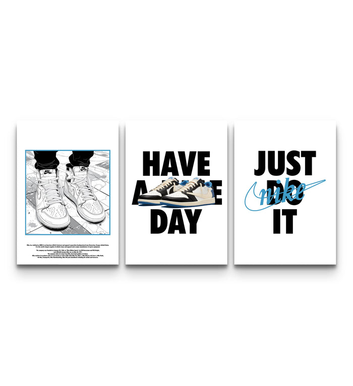 All three Nike Have a Nice Day panels shown together with bold typography and swoosh graphics