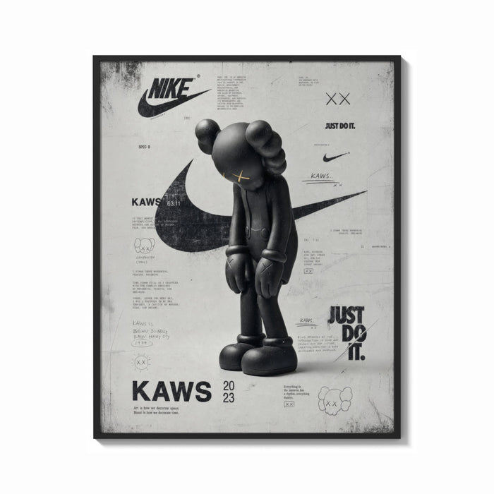 Framed KAWS Companion figure standing print shown as a bold statement piece on a clean gallery wall