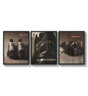 Nike running shoes triptych three-panel set arranged as a triptych on a bright gallery wall