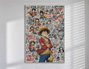 Monkey D. Luffy and Chopper collage poster in a slim frame on a bright wall with soft window light
