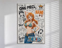 Nami from One Piece anime poster in a slim frame on a bright wall with soft window light